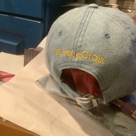 La Croix Denim Hat Yellow Can Logo Embroidered #LiveLaCroix Strapback One Size - Picture 2 of 3